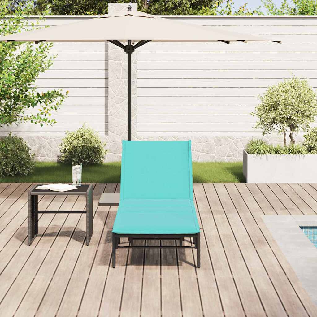 vidaXL Sun Lounger with Cushion Black Poly Rattan