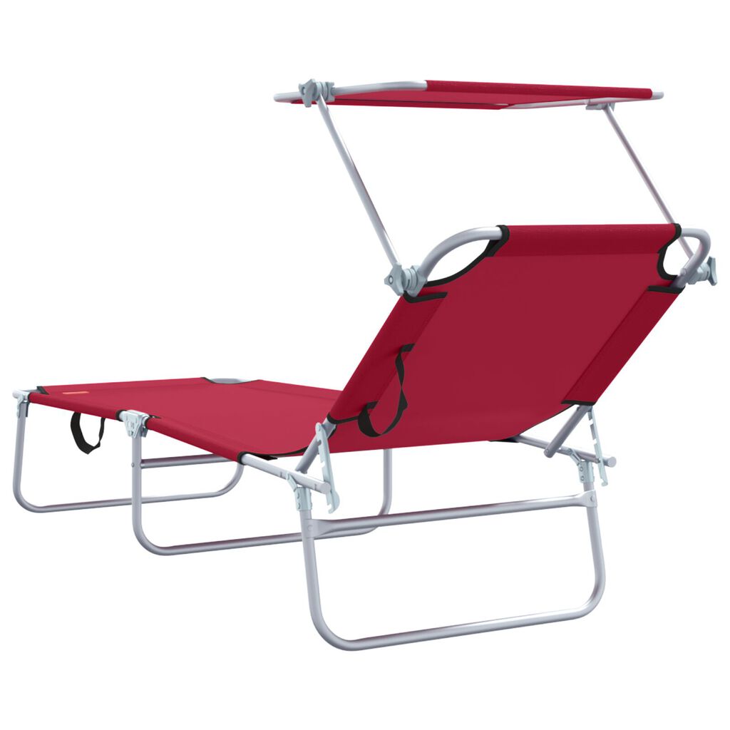 vidaXL Folding Sun Lounger with Canopy Steel and Fabric Red
