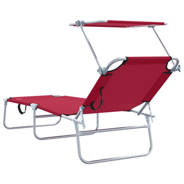 vidaXL Folding Sun Lounger with Canopy Steel and Fabric Red