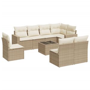 vidaXL 9 Piece Garden Sofa Set with Cushions Beige Poly Rattan
