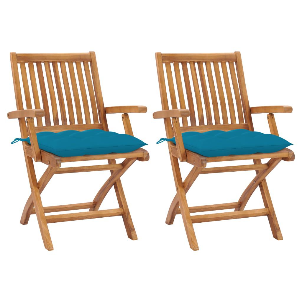 vidaXL Garden Chairs 2 pcs with Light Blue Cushions Solid Teak Wood