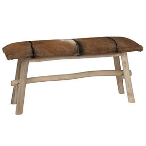 vidaXL Bench Goatskin Leather Teak