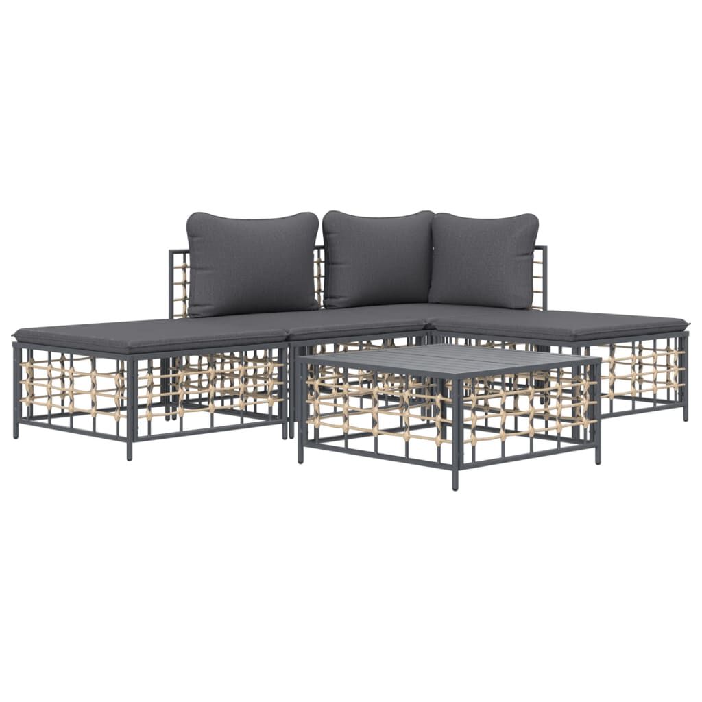vidaXL 5 Piece Garden Lounge Set with Cushions Anthracite Poly Rattan