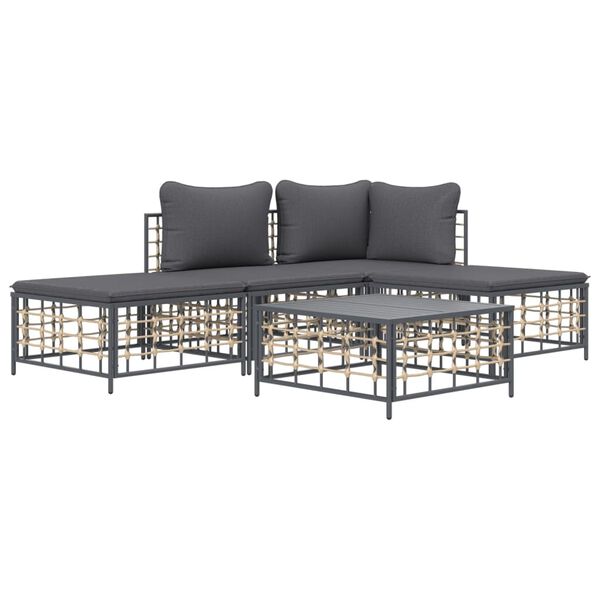vidaXL 5 Piece Garden Lounge Set with Cushions Anthracite Poly Rattan