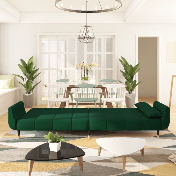 vidaXL 2-Seater Sofa Bed with Two Pillows Dark Green Velvet