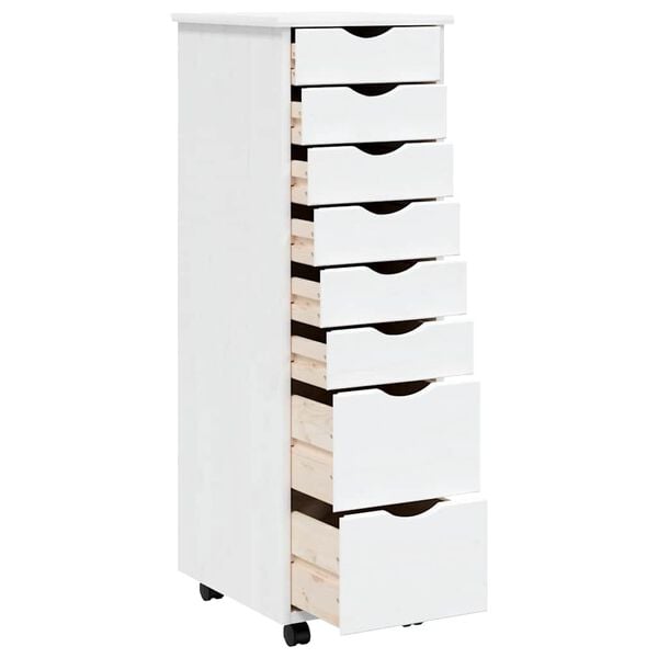 vidaXL Rolling Cabinet with Drawers MOSS White Solid Wood Pine