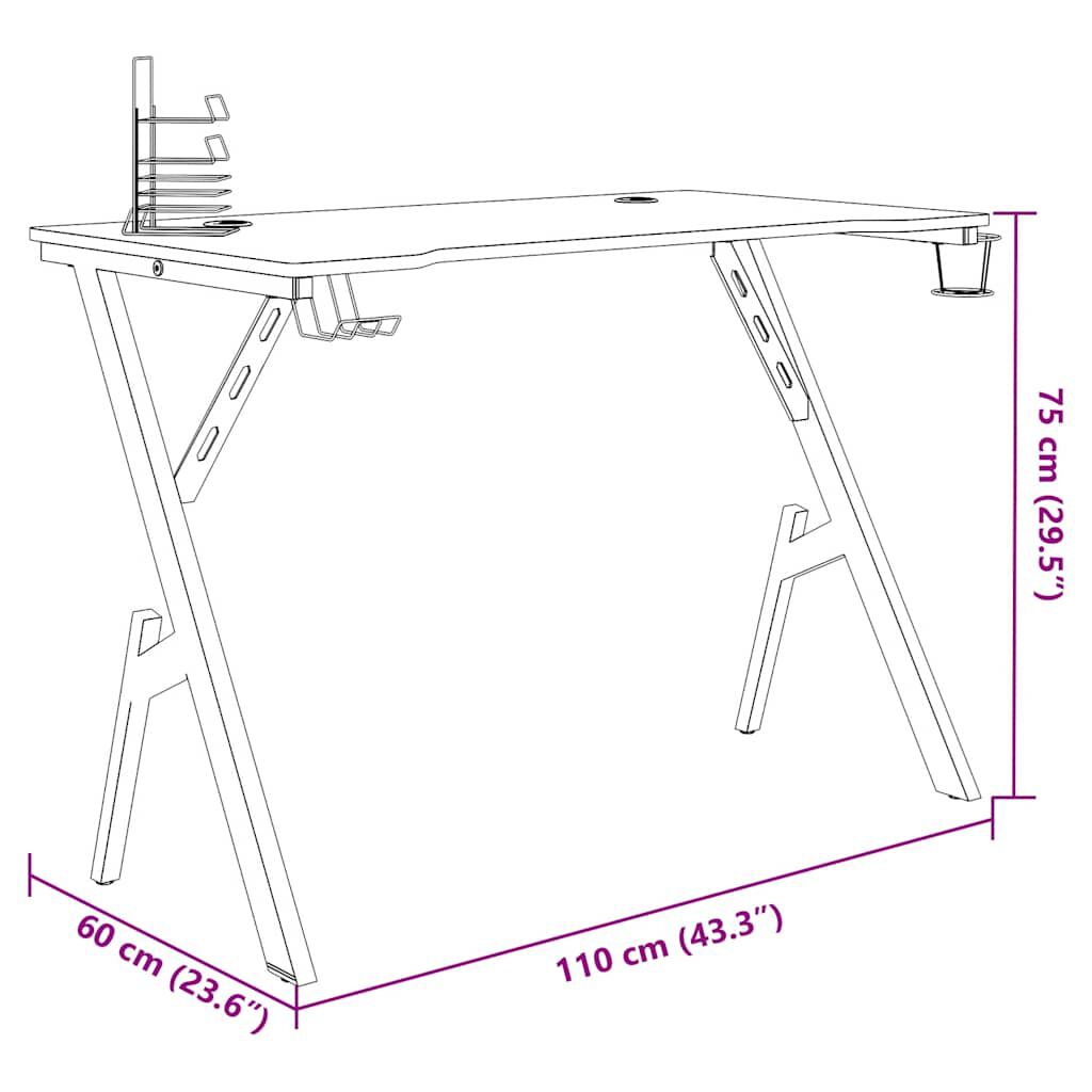 vidaXL Gaming Desk with Y Shape Legs Black 110x60x75 cm
