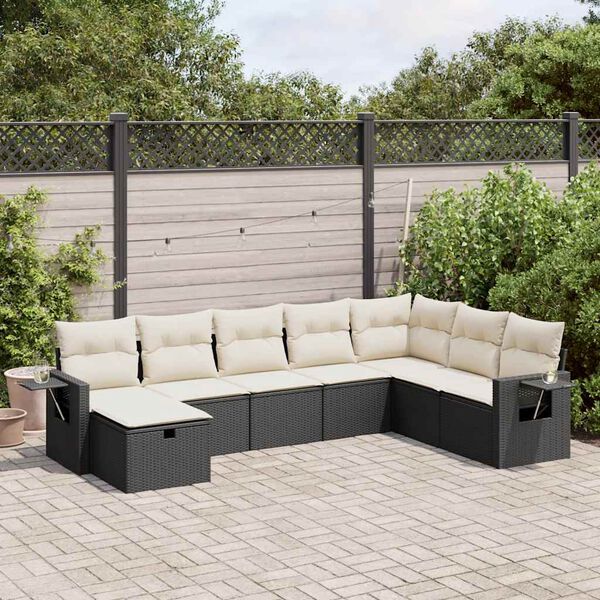 vidaXL 8 Piece Garden Sofa Set with Cushions Black Poly Rattan