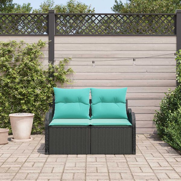 vidaXL 2-Seater Garden Sofa with Cushions in Black Poly Rattan
