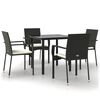vidaXL 5 Piece Garden Dining Set with Cushions Black Poly Rattan