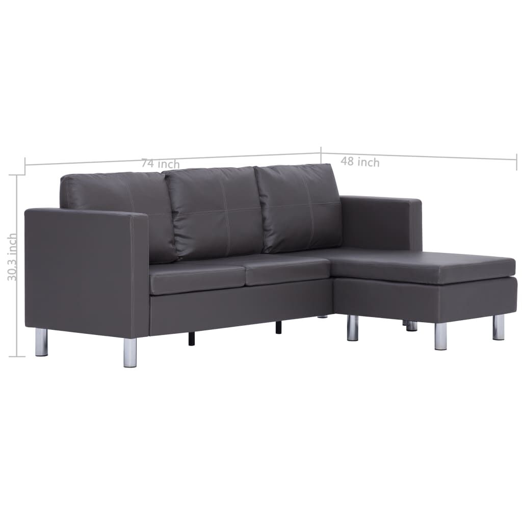 vidaXL 3-Seater Sofa with Cushions Gray Faux Leather