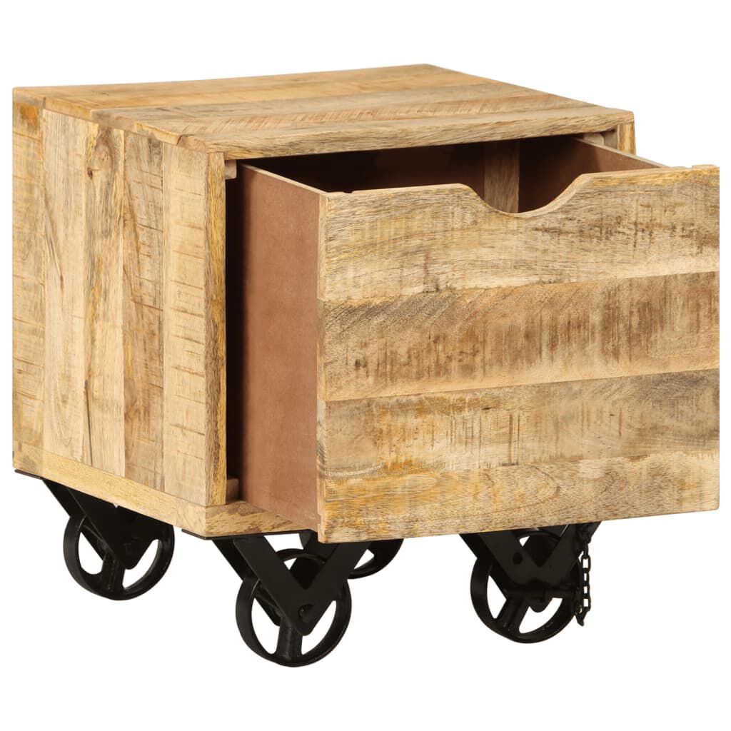 vidaXL Side Table with Drawer Wheels Mango Wood 40x40x45 cm