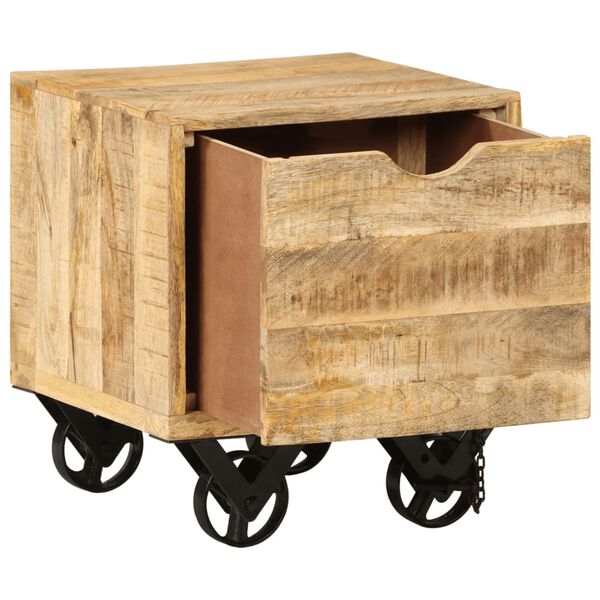 vidaXL Side Table with Drawer Wheels Mango Wood 40x40x45 cm