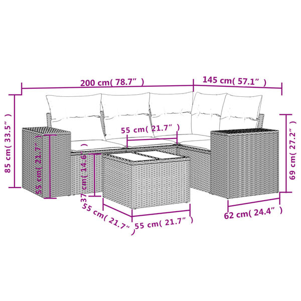vidaXL 5 Piece Garden Sofa Set with Cushions Beige Poly Rattan