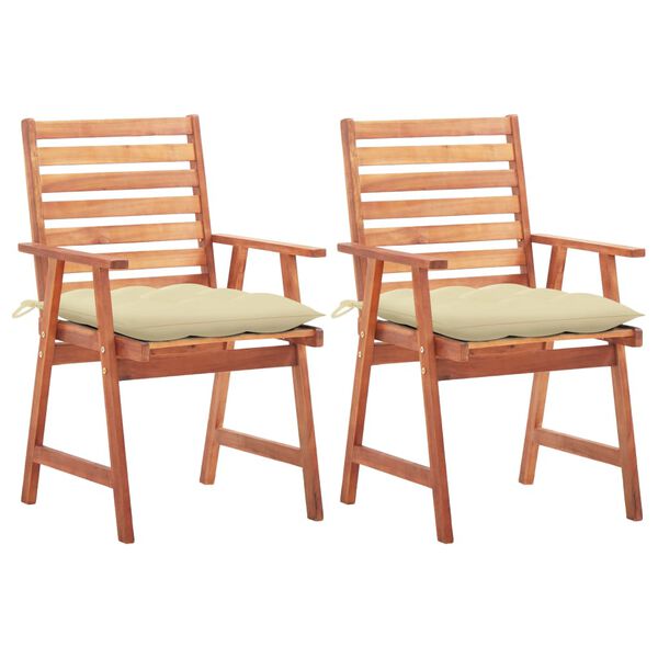 vidaXL Outdoor Dining Chairs 2 pcs with Cushions Solid Acacia Wood
