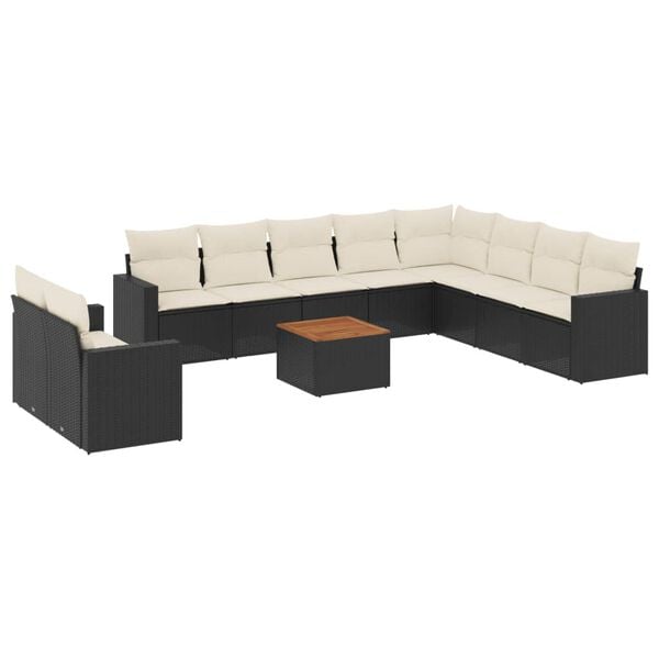vidaXL 11 Piece Garden Sofa Set with Cushions Black Poly Rattan