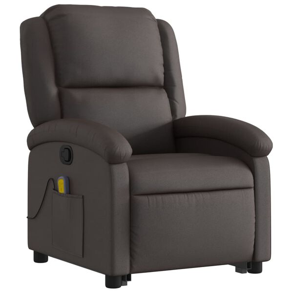 vidaXL Stand up Massage Recliner Chair Dark Brown Real Leather