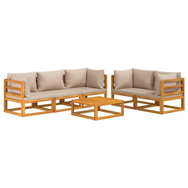 vidaXL 6 Piece Garden Lounge Set with Taupe Cushions Solid Wood