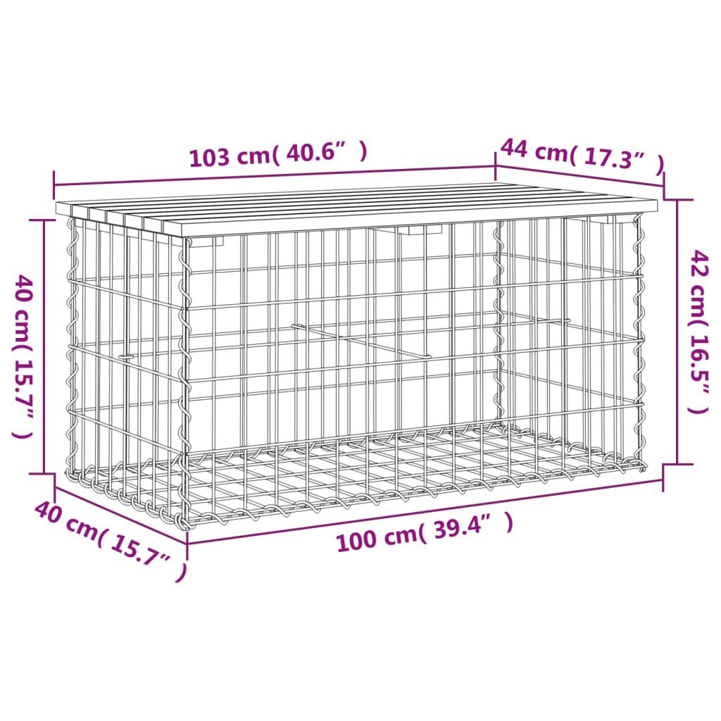 vidaXL Garden Bench Gabion Design 103x44x42 cm Solid Wood Pine