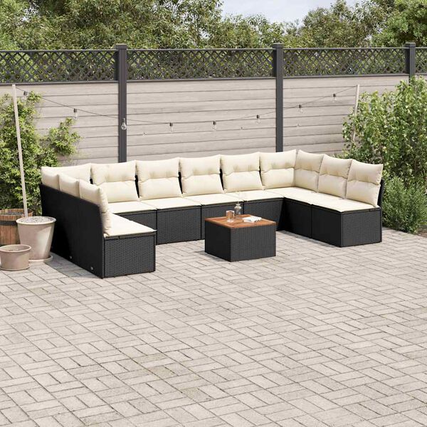 vidaXL 11 Piece Garden Sofa Set with Cushions Black Poly Rattan