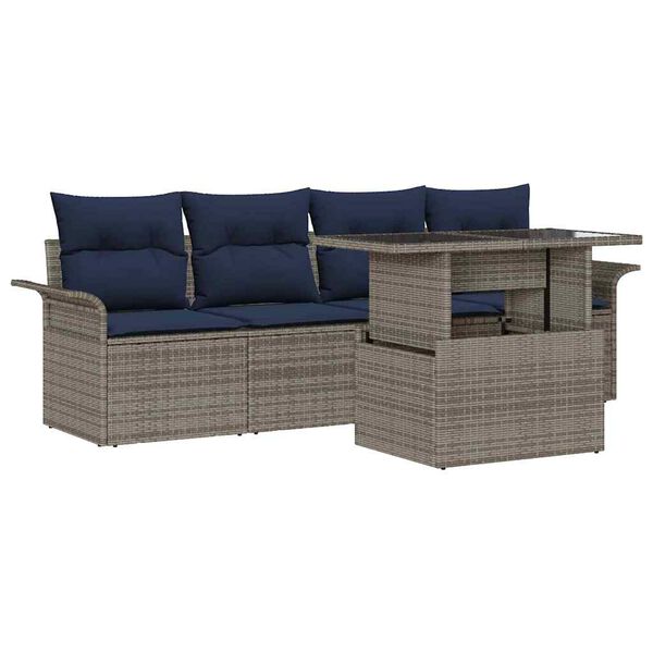 vidaXL Garden Sofa Set with Cushion 5 pcs Grey Poly Rattan