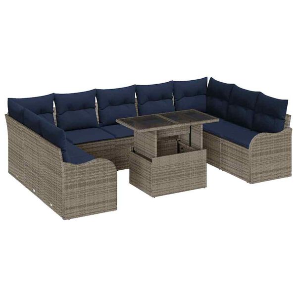 vidaXL Garden Sofa Set with Cushion 10 pcs Grey Poly rattan
