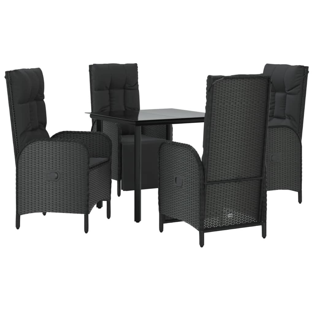 vidaXL 5 Piece Garden Dining Set with Cushions Black Poly Rattan