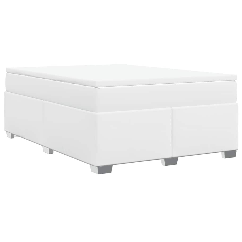 vidaXL Box Spring Bed with Mattress White Full Faux Leather