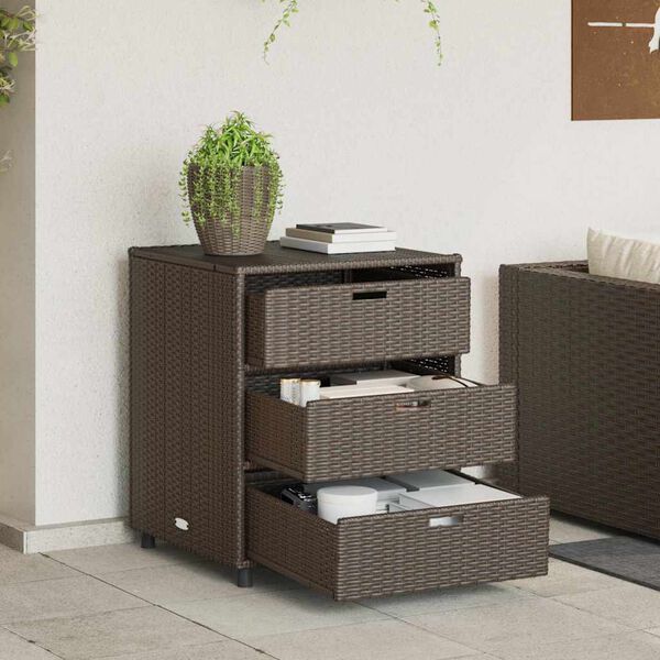 vidaXL Garden Storage Cabinet Brown 55x59x69 cm Poly Rattan