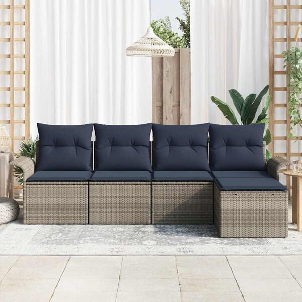 vidaXL Garden Sofa Set with Cushion 5 pcs Grey Poly Rattan
