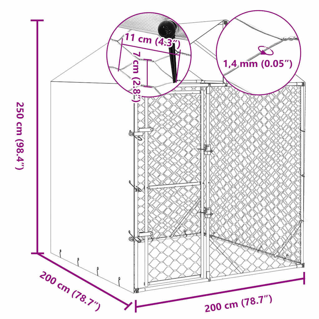 vidaXL Outdoor Dog Kennel with Roof Silver 2x2x2.5 m Galvanised Steel