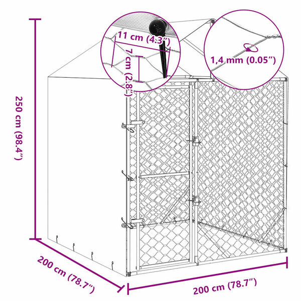 vidaXL Outdoor Dog Kennel with Roof Silver 2x2x2.5 m Galvanised Steel