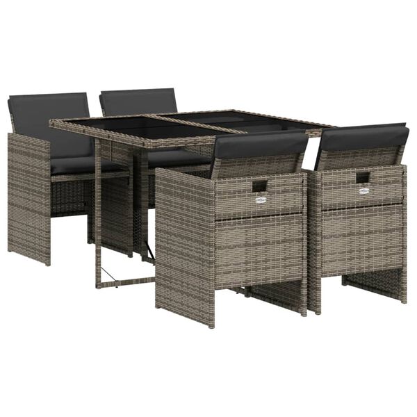 vidaXL 5 Piece Garden Dining Set with Cushions Grey Poly Rattan