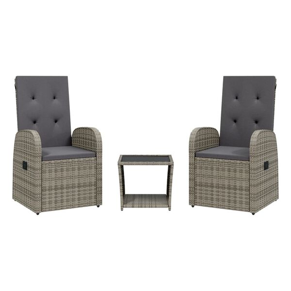 vidaXL 2 Piece Garden Dining Set with Cushions Grey Poly Rattan