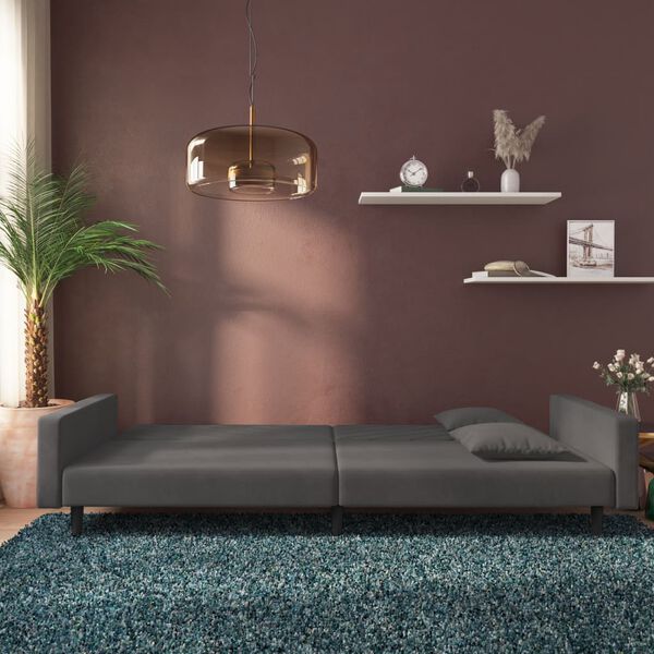 vidaXL 2-Seater Sofa Bed with Two Pillows Dark Grey Velvet