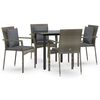 vidaXL 5 Piece Garden Dining Set with Cushions Black and Grey Poly Rattan
