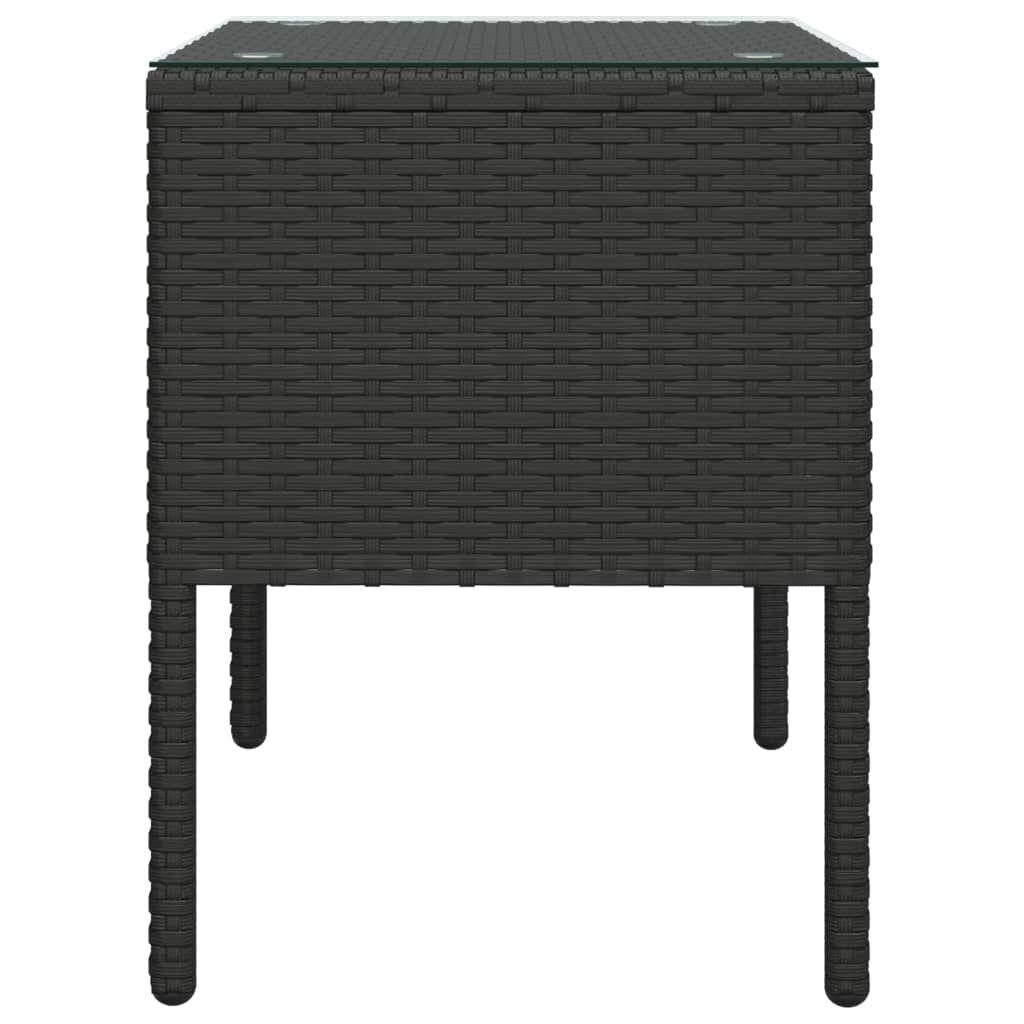 vidaXL Side Table Black 53x37x48 cm Poly Rattan and Tempered Glass