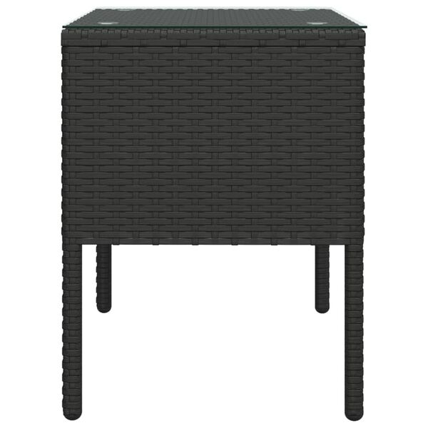 vidaXL Side Table Black 53x37x48 cm Poly Rattan and Tempered Glass