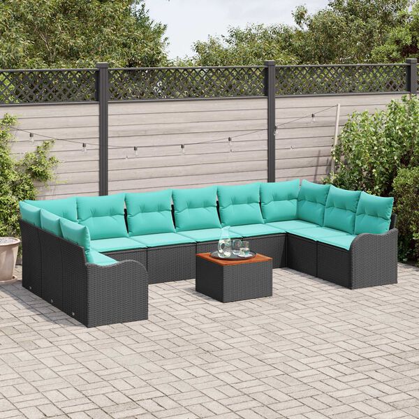vidaXL Garden Sofa Set 11 pcs Black, turquoise