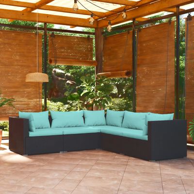 vidaXL 5 Piece Garden Lounge Set with Cushions Poly Rattan Black