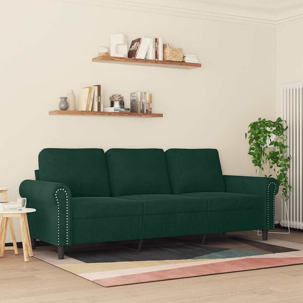 vidaXL 3-Seater Sofa Dark Green 180 cm Velvet