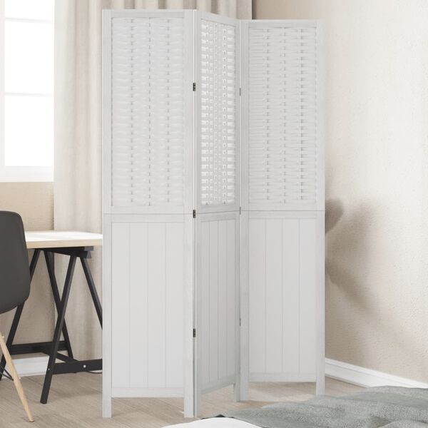 vidaXL Room Divider 3 Panels White Solid Wood Paulownia