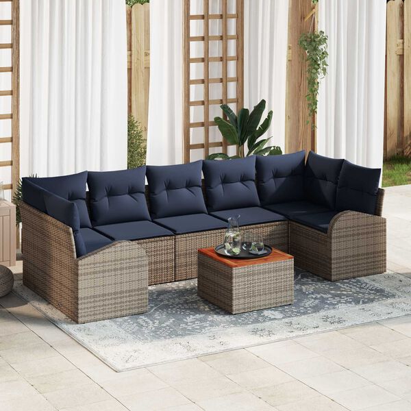 vidaXL 8 Piece Garden Sofa Set with Cushions Grey Poly Rattan Acacia