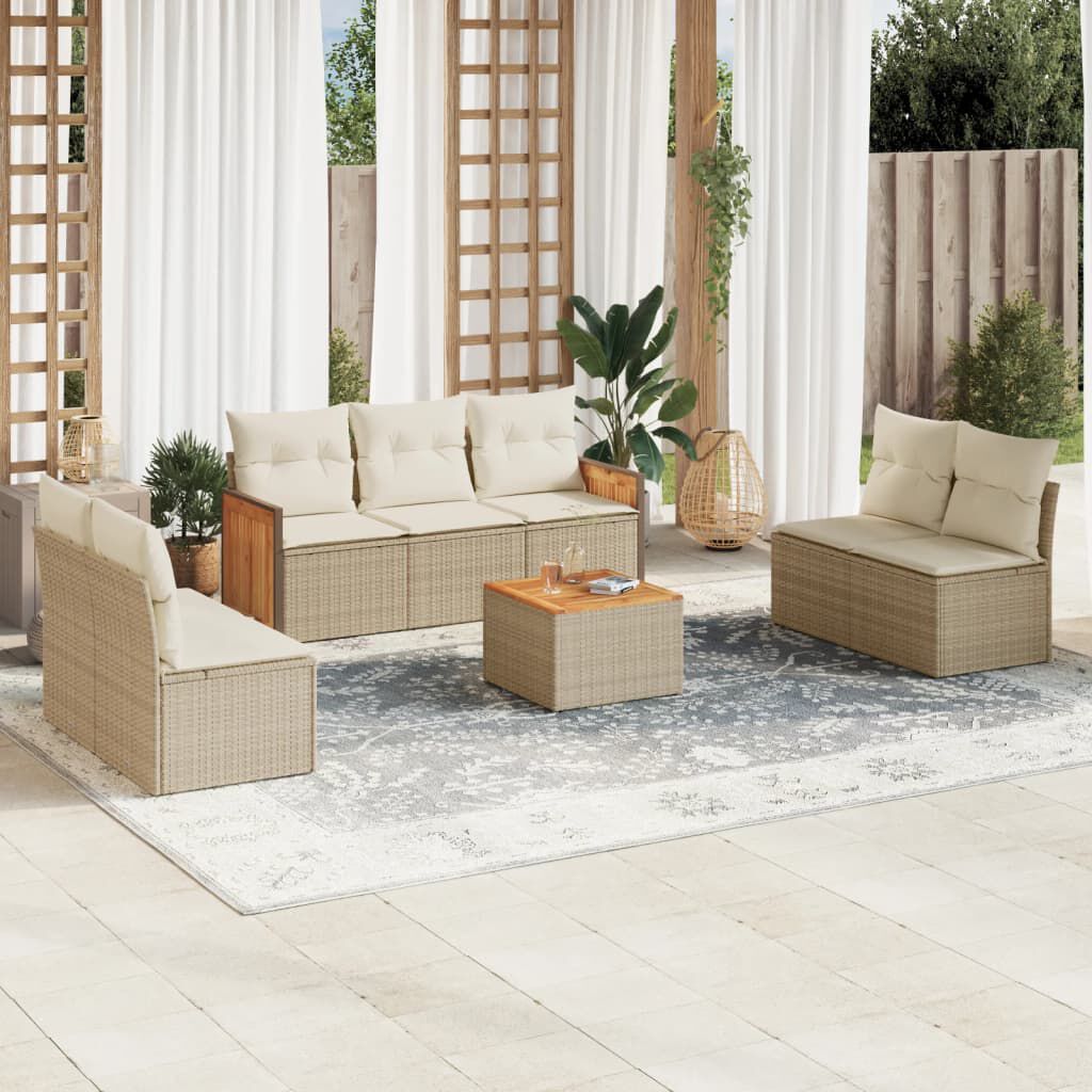 vidaXL 8 Piece Garden Sofa Set with Cushions Beige Poly Rattan