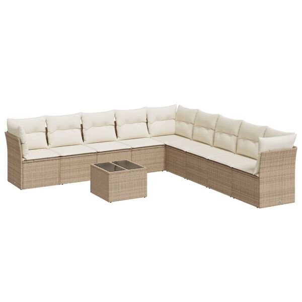 vidaXL 10 Piece Garden Sofa Set with Cushions Beige Poly Rattan