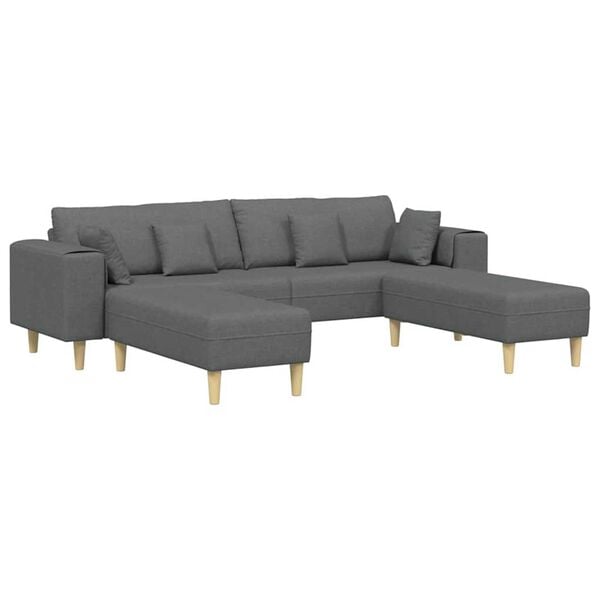 Fabric Sofa with Cushion 3 pcs Dark Grey 208 cm Fabric