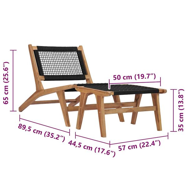 vidaXL Sun Lounger with Footrest Solid Teak Wood and Rope