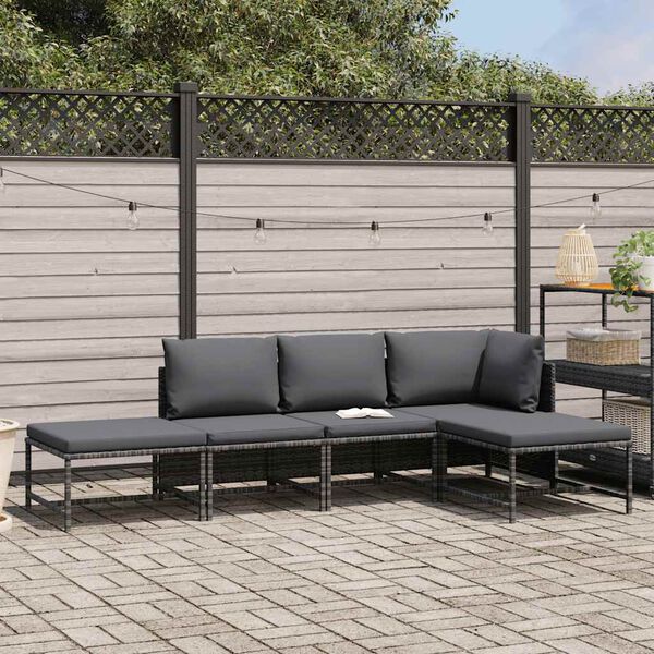 vidaXL 5 Piece Garden Sofa Set with Cushions Grey Poly Rattan