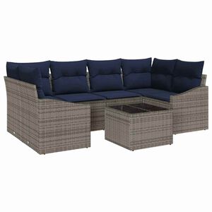 vidaXL Sofa Set with Cushion 7 pcs Grey and Navy Poly Rattan