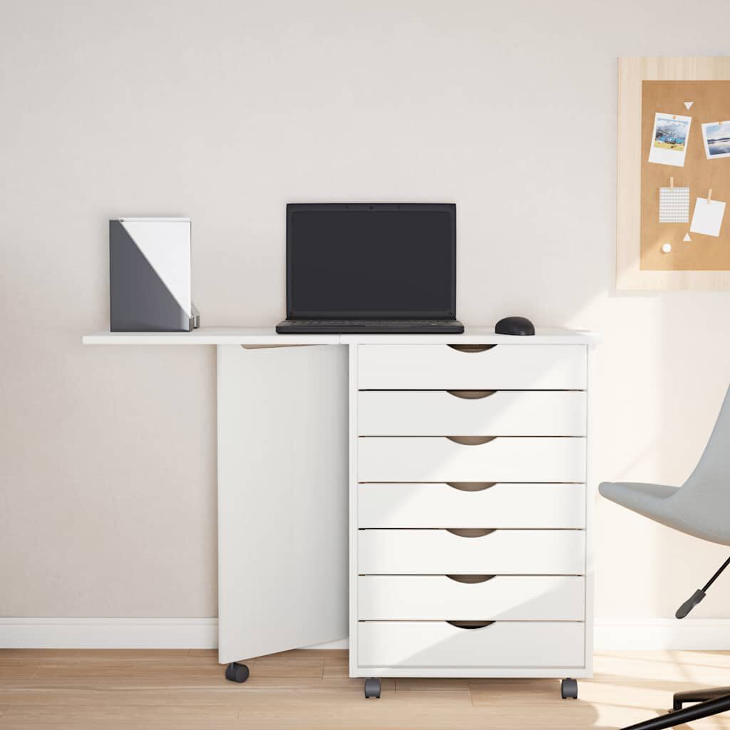 vidaXL Rolling Cabinet with Desk MOSS White Solid Wood Pine